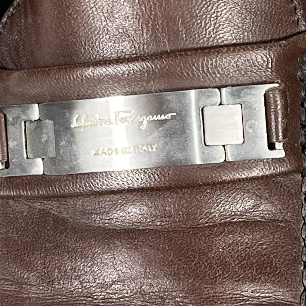 Salvatore Ferragamo Gancini Logo Plate Loafers Brown‎ Leather Men's Size 8.5 D